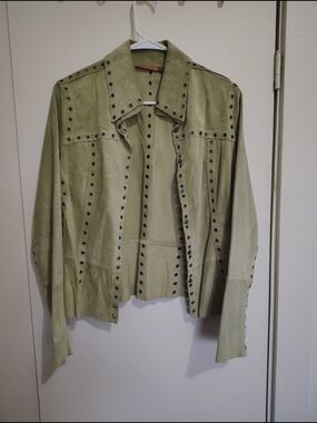 Olive Suede Stud-Trim Leather Jacket - Women